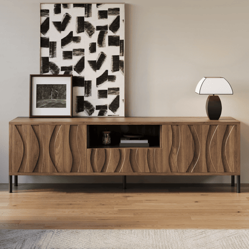 Móvel de TV 160x35 cm - Baixo, 3 portas, móveis de sala - Natural