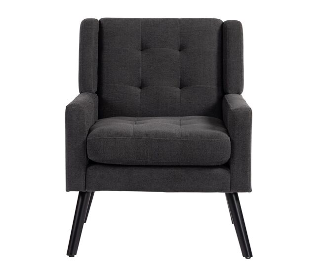 Sillón tapizado mediano - estilo mid-century, espuma alta densidad, patas madera - gris oscuro