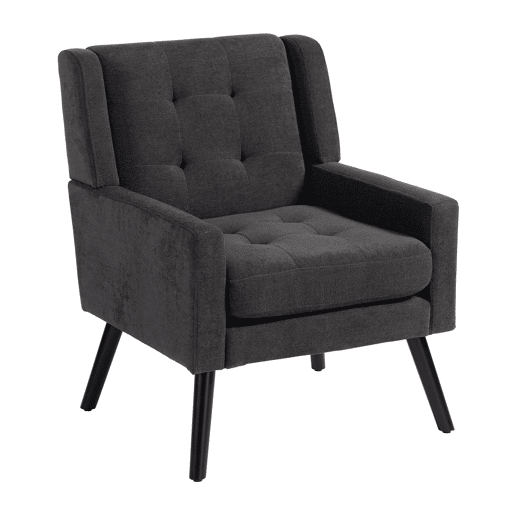 Poltrona estofada média - estilo Mid-Century, espuma de alta densidade, pernas de madeira - Cinza Escuro