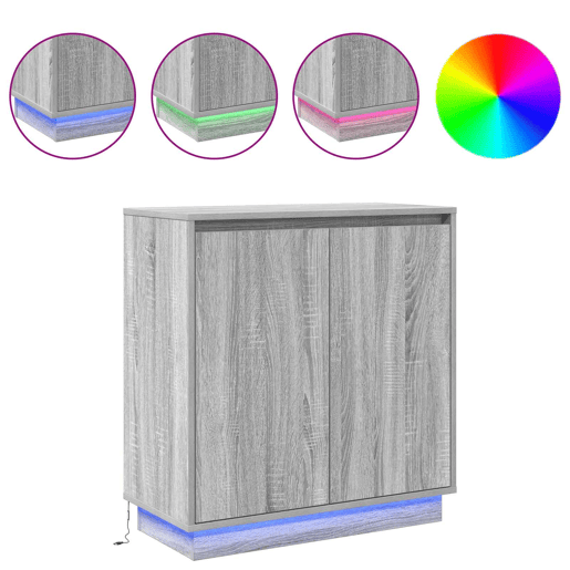 Aparador - Bufete - Móvei de apoio LED Cinza Sonoma 71 x 34,5 x 75 cm Madeira processada pt4141
