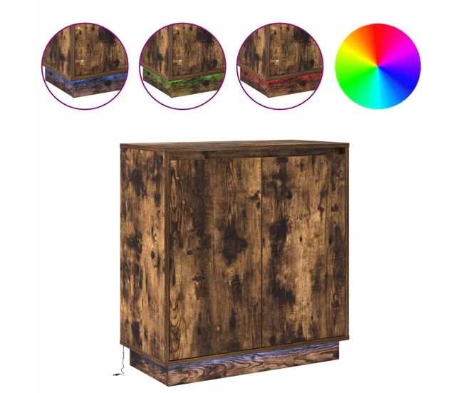 Aparador - mueble de almacenamiento led con estante roble ahumado 71 x 34,5 x 75 cm es4135