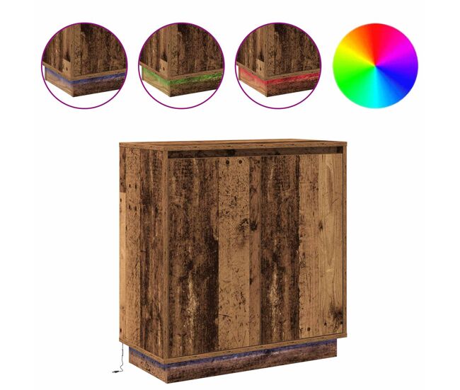 Aparador - mueble de almacenamiento led con estante madera vieja 71 x 34,5 x 75 cm es4134