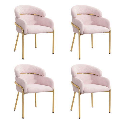 Conjunto de 4 cadeiras de sala de jantar - luxo leve, sala de estar e quarto, pernas metálicas, veludo - rosa