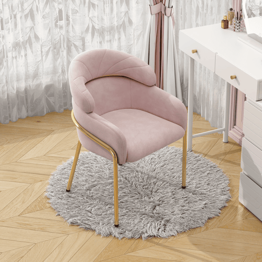 Conjunto de 4 cadeiras de sala de jantar - luxo leve, sala de estar e quarto, pernas metálicas, veludo - rosa