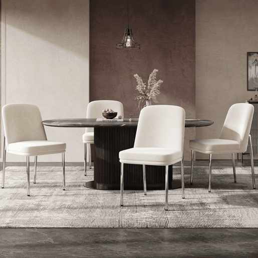 Cadeiras de sala de jantar 2 unidades - almofada grossa, pernas metálicas, estilo moderno minimalista - bege Cadeiras de sala de jantar 2 unidades - almofada grossa, pernas metálicas, estilo moderno minimalista - bege