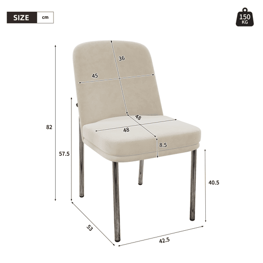 Cadeiras de sala de jantar 2 unidades - almofada grossa, pernas metálicas, estilo moderno minimalista - bege Cadeiras de sala de jantar 2 unidades - almofada grossa, pernas metálicas, estilo moderno minimalista - bege