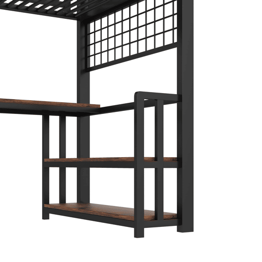 Cama alta 90x200 cm - Estrutura em ferro, secretária, LED, arrumação, USB - Preto