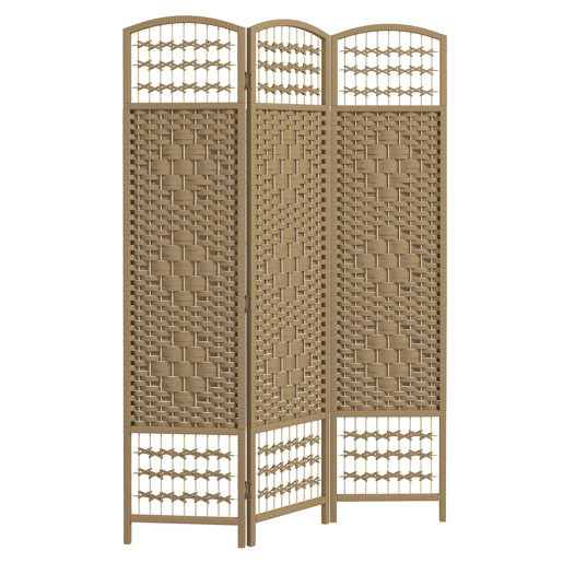 HOMCOM Biombo Plegável de 3 Painéis 120x170 cm Biombo Separador de Ambientes em Corda de Papel Estrutura de Madeira Decoração para Quarto Sala Madeira