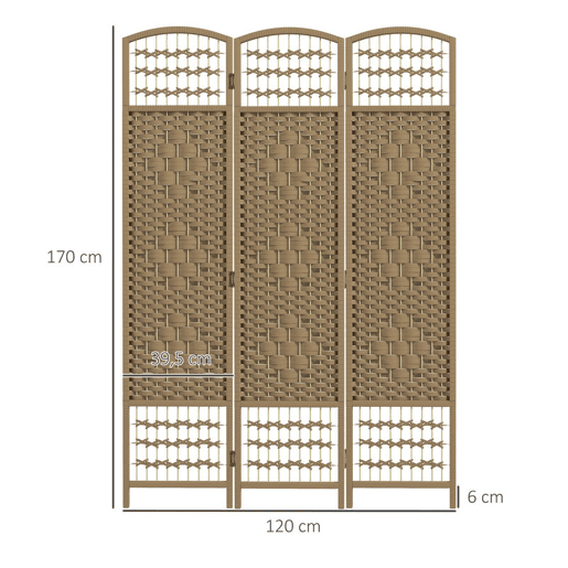 HOMCOM Biombo Plegável de 3 Painéis 120x170 cm Biombo Separador de Ambientes em Corda de Papel Estrutura de Madeira Decoração para Quarto Sala Madeira