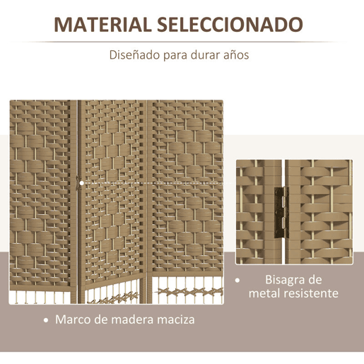 HOMCOM Biombo Plegável de 3 Painéis 120x170 cm Biombo Separador de Ambientes em Corda de Papel Estrutura de Madeira Decoração para Quarto Sala Madeira