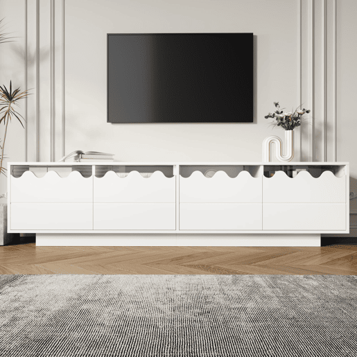 Móvel de TV 170x40 cm - 4 portas com design ondulado - Moderno - Bege