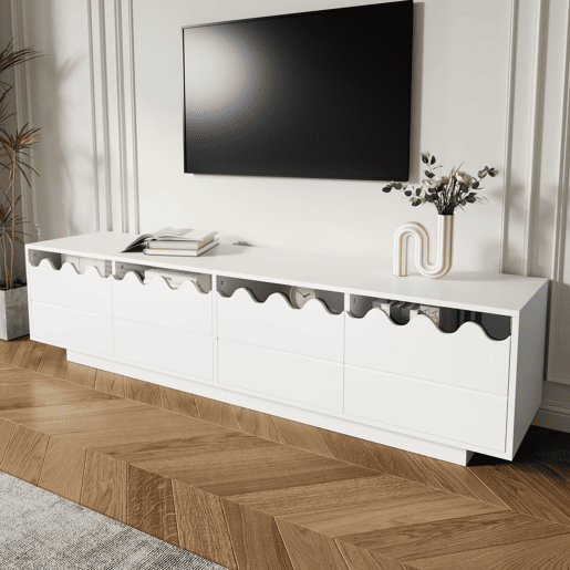 Móvel de TV 170x40 cm - 4 portas com design ondulado - Moderno - Bege