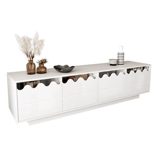 Móvel de TV 170x40 cm - 4 portas com design ondulado - Moderno - Bege
