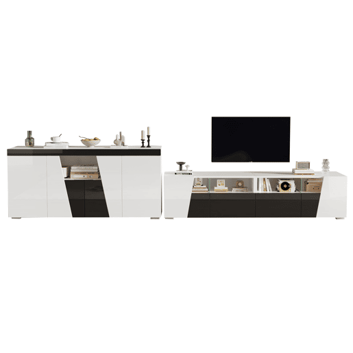 Móvel de TV 180x38,5x45 cm - Lowboard com LED, alto brilho - Preto e Branco