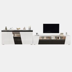Móvel de TV 180x38,5x45 cm - Lowboard com LED, alto brilho - Preto e Branco