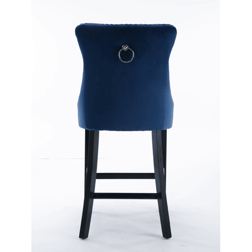 Conjunto de 2 bancos de bar - veludo capitoné, pernas de madeira - azul