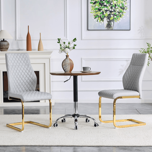Cadeira de sala de jantar 2 unidades - encosto alto, assento acolchoado, metal dourado - cinza clarodourado