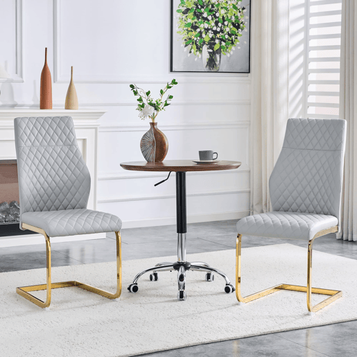 Cadeira de sala de jantar 2 unidades - encosto alto, assento acolchoado, metal dourado - cinza clarodourado