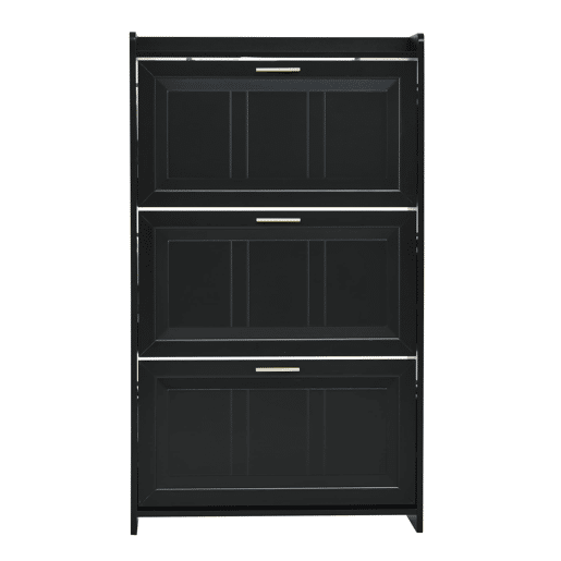 Sapateira 70x24x120 cm - Com 6 compartimentos, para corredor, escritório e sala - Preto