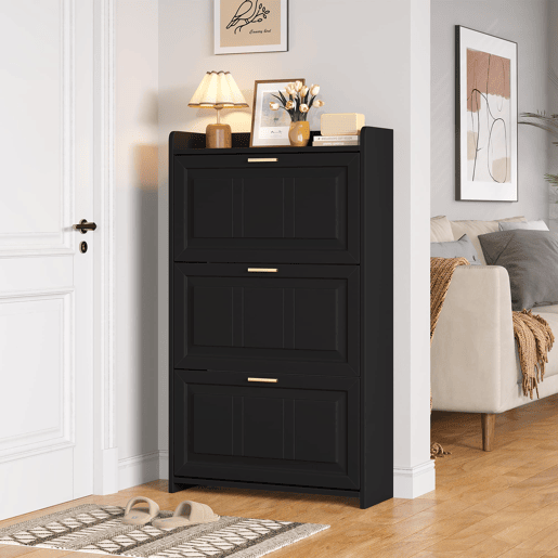 Sapateira 70x24x120 cm - Com 6 compartimentos, para corredor, escritório e sala - Preto