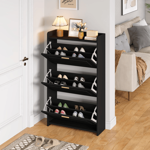 Sapateira 70x24x120 cm - Com 6 compartimentos, para corredor, escritório e sala - Preto