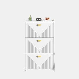 Sapateira 70x30x120 cm - 3 portas batentes, 6 compartimentos, design vazio, Branco