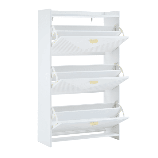 Sapateira 70x30x120 cm - 3 portas batentes, 6 compartimentos, design vazio, Branco