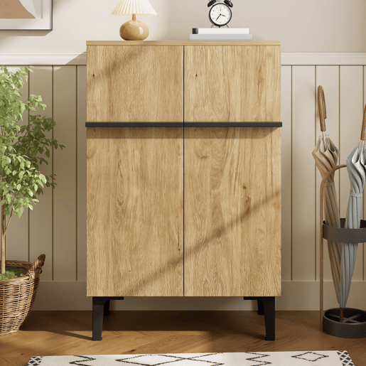 Sapateira 95x60x35 cm - Porta dupla, grande capacidade, prateleiras ajustáveis - PretoMadeira