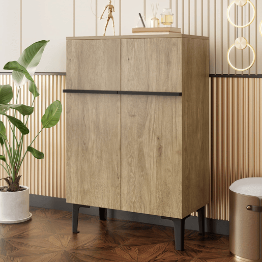 Sapateira 95x60x35 cm - Porta dupla, grande capacidade, prateleiras ajustáveis - PretoMadeira