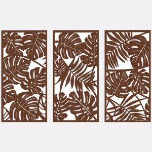HOMCOM Decoração de Parede em Madeira 3D 3 Peças 40x80 cm Adornos de Parede com Padrão de Folhas Tropicais Arte Moderna para Sala Quarto Corredor Nogueira