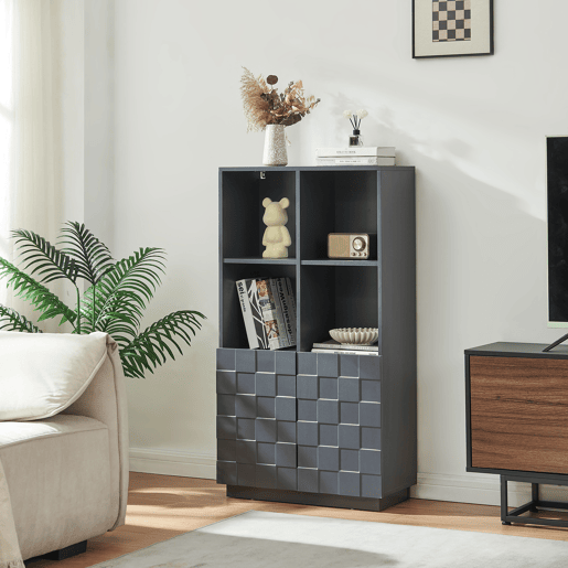 Cómoda alta Bopibobro com 2 portas 8 compartimentos 118x64x30 cm Cinzento escuro en.casa