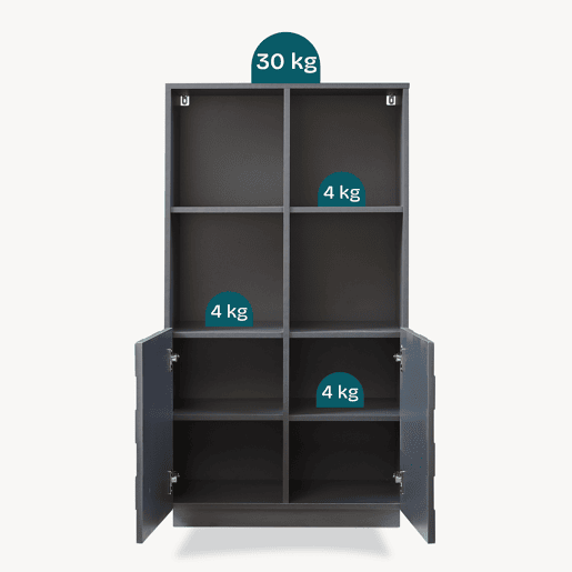 Cómoda alta Bopibobro com 2 portas 8 compartimentos 118x64x30 cm Cinzento escuro en.casa