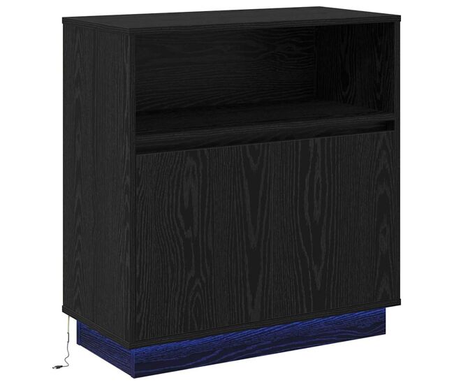 Aparador - mueble de almacenamiento led roble negro 71 x 34,5 x 75 cm madera de ingeniería es4207