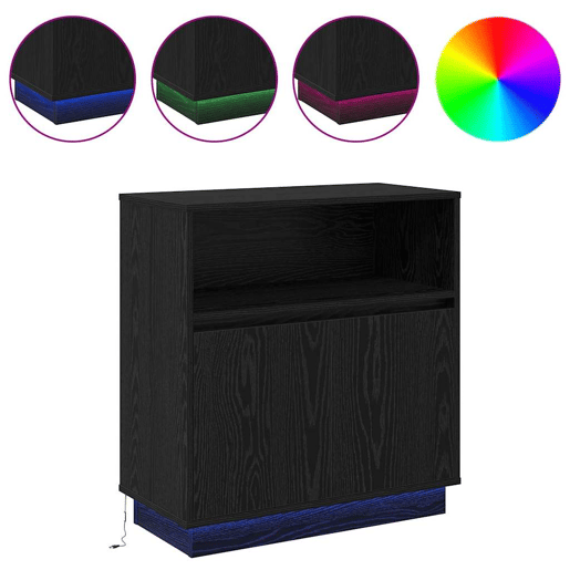 Aparador - Bufete - Móvei de apoio LED Carvalho Preto 71 x 34,5 x 75 cm pt4207