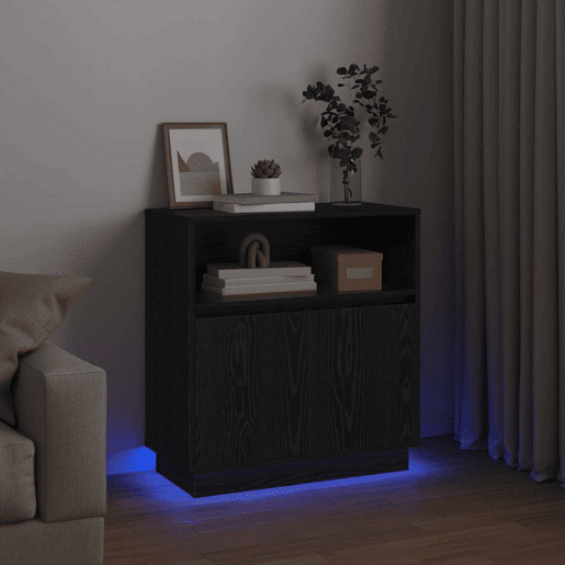 Aparador - Bufete - Móvei de apoio LED Carvalho Preto 71 x 34,5 x 75 cm pt4207