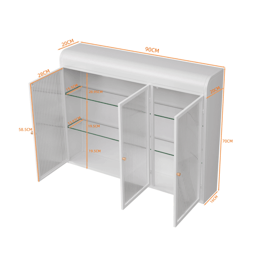 Armário de parede com portas de vidro 3 portas - arqueado, montado na parede - branco
