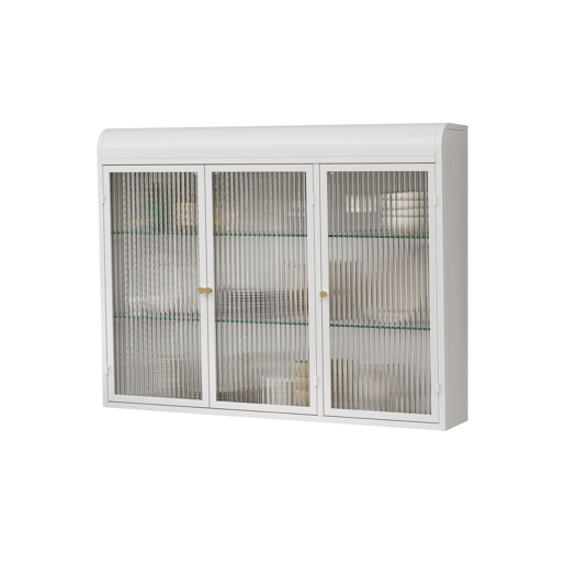 Armário de parede com portas de vidro 3 portas - arqueado, montado na parede - branco