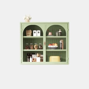 Armário de parede 70 cm - Portas de vidro, 3 níveis de armazenamento, padrão trançado - Verde