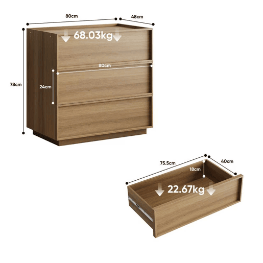 Cômoda com 3 gavetas - Móvel de arrumação moderno para sala, quarto e corredor - Carvalho