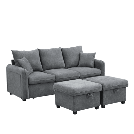 Sofá de canto de 3 lugares - Modular com arrumação, chaise longue e pufe - Cinza escuro