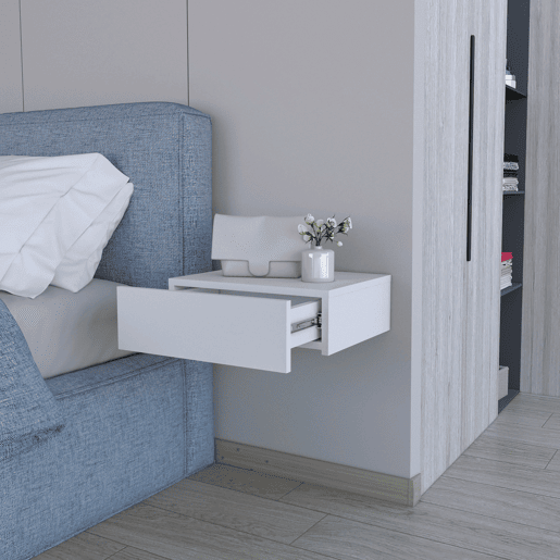 Mesa de cabeceira flutuante LINDEN com gaveta para organização funcional