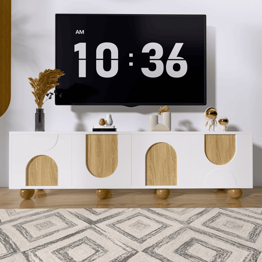 Móvel de TV 175x38x50 cm - 4 portas, design vintage - NaturalBranco