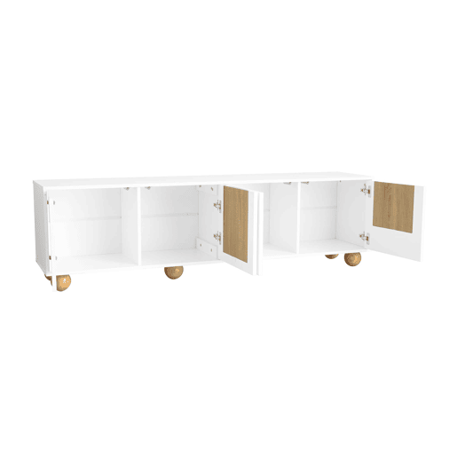 Móvel de TV 175x38x50 cm - 4 portas, design vintage - NaturalBranco