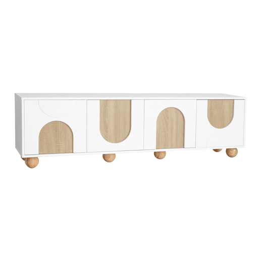 Móvel de TV 175x38x50 cm - 4 portas, design vintage - NaturalBranco
