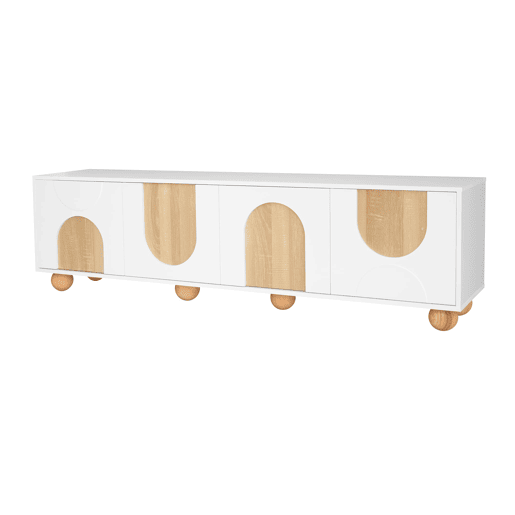 Móvel de TV 175x38x50 cm - 4 portas, design vintage - NaturalBranco