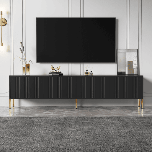 Móvel de TV 190x38x48 cm - pés dourados, design moderno - Preto