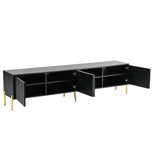 Móvel de TV 190x38x48 cm - pés dourados, design moderno - Preto