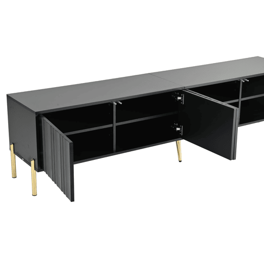 Móvel de TV 190x38x48 cm - pés dourados, design moderno - Preto