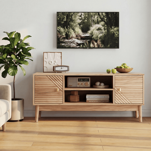 Móvel para TV 110 cm - Estilo Mid-Century, com arrumação, para TV 32-45 - Carvalho