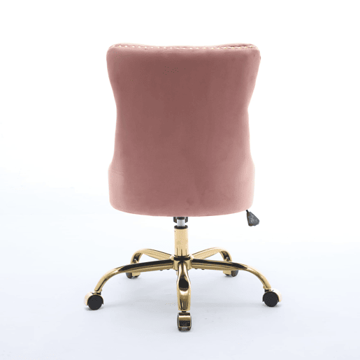 Cadeira de escritório - moderna, estofada em veludo com botões - base metálica dourada - rosa